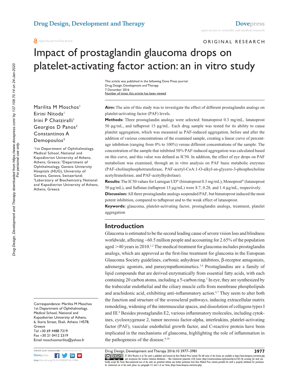 Impact of Prostaglandin Glaucoma Drops on Platelet-Activating Factor Action: an in Vitro Study