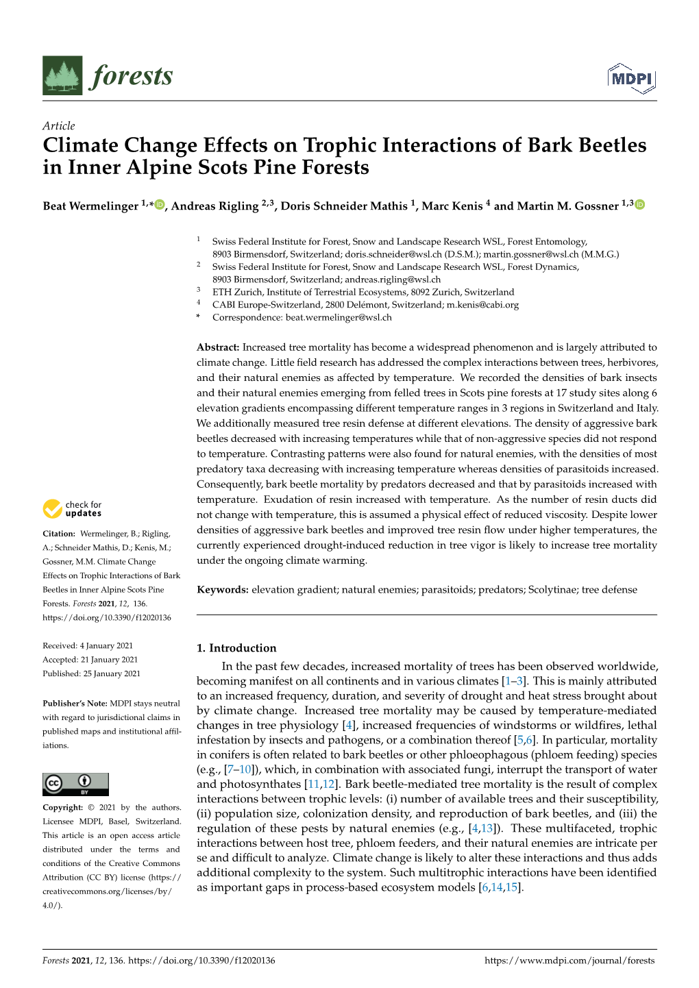 Climate Change Effects on Trophic Interactions of Bark Beetles in Inner Alpine Scots Pine Forests