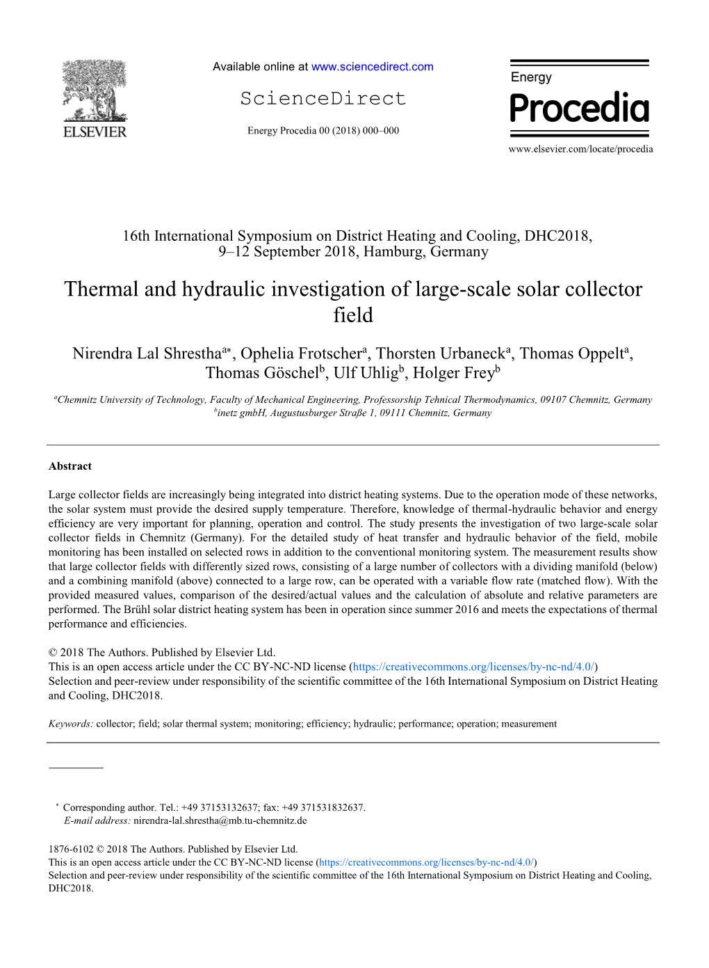 Thermal and Hydraulic Investigation of Large-Scale Solar Collector Field