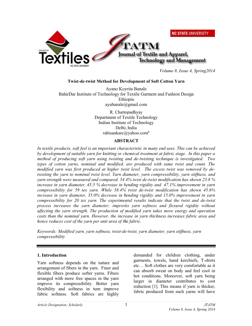 Twist-De-Twist Method for Development of Soft Cotton Yarn