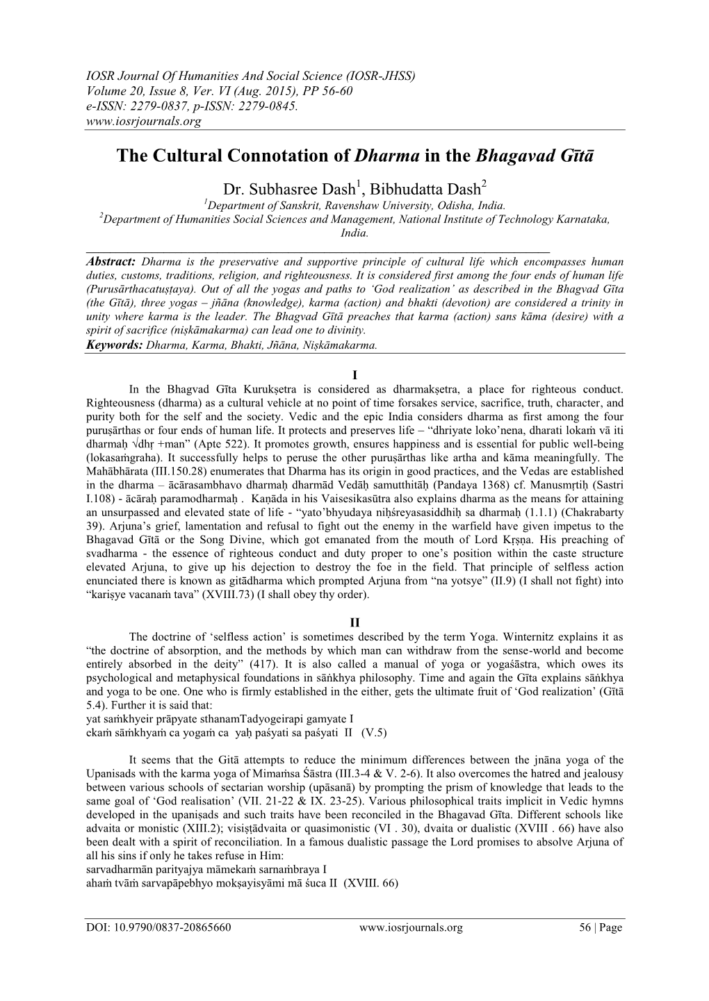 The Cultural Connotation of Dharma in the Bhagavad Gītā