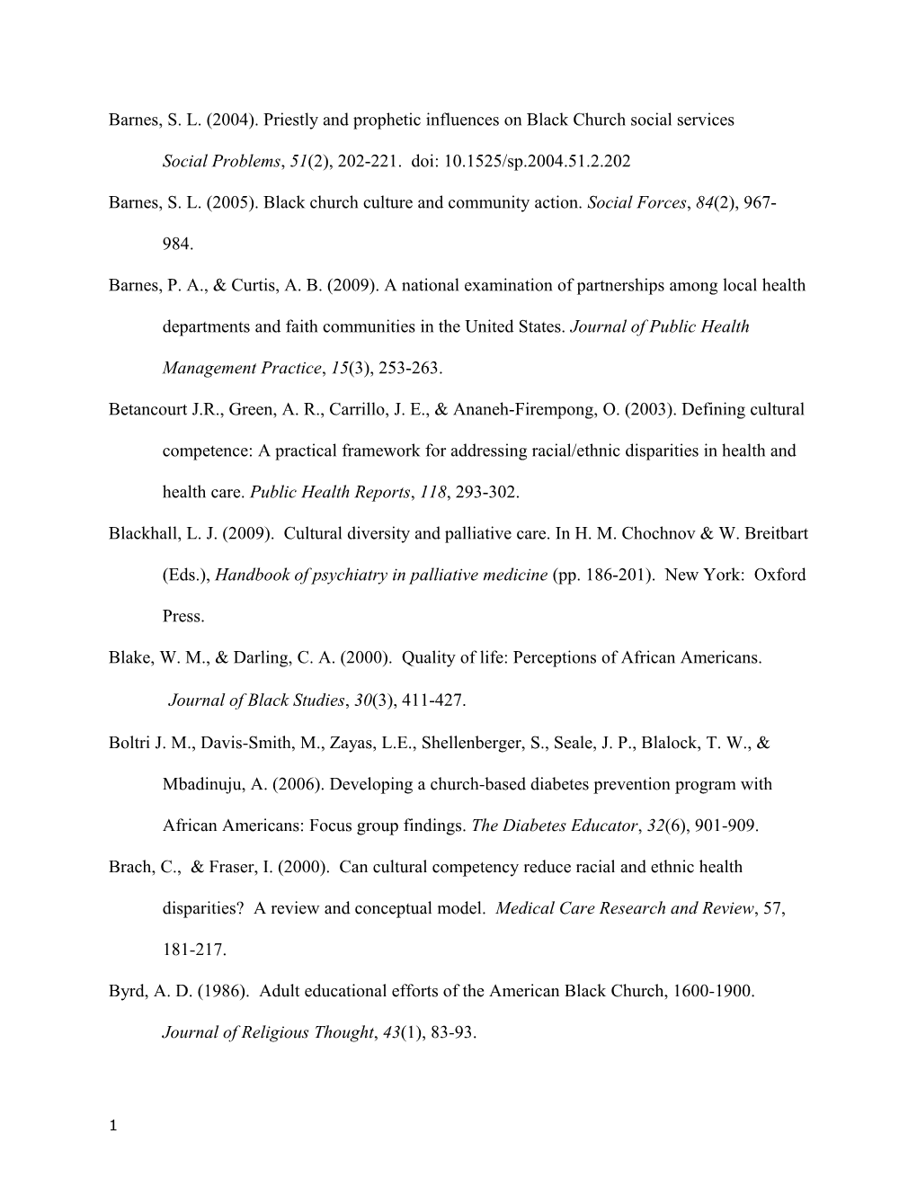 Barnes, S. L. (2004). Priestly and Prophetic Influences on Black Church Social Services