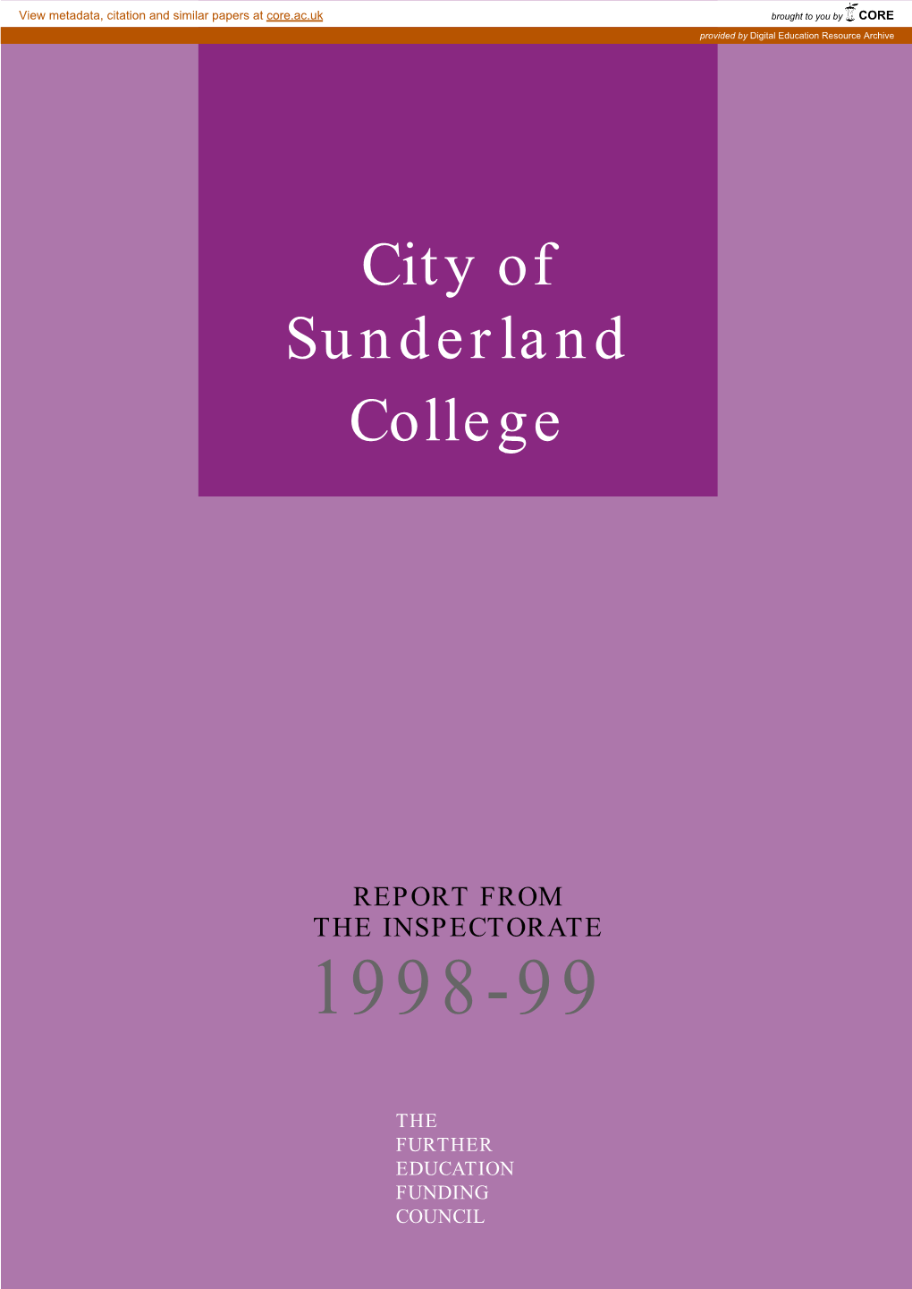 City of Sunderland College Inspection Report 1998-99