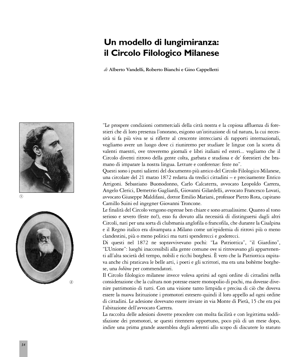 Un Modello Di Lungimiranza: Il Circolo Filologico Milanese