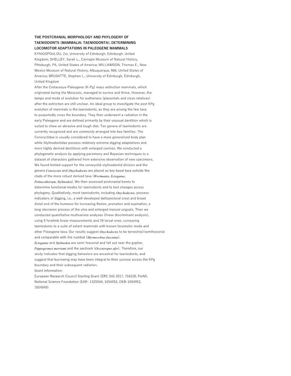 The Postcranial Morphology and Phylogeny of Taeniodonts (Mammalia: Taeniodonta); Determining Locomotor Adaptations in Paleogene