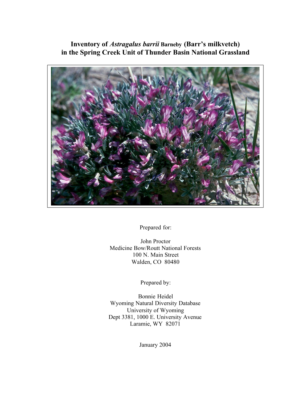 Inventory of Astragalus Barrii Barneby (Barr's Milkvetch) in the Spring