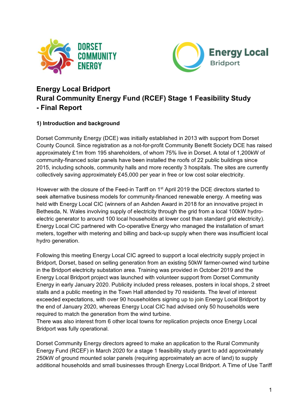 RCEF) Stage 1 Feasibility Study - Final Report