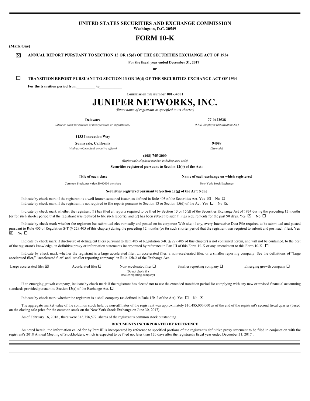 JUNIPER NETWORKS, INC. (Exact Name of Registrant As Specified in Its Charter)