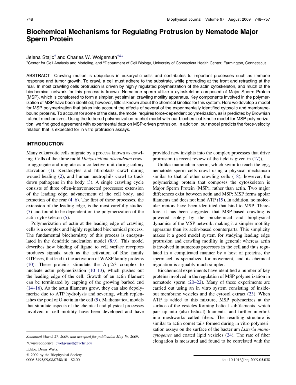 Biochemical Mechanisms for Regulating Protrusion by Nematode Major Sperm Protein