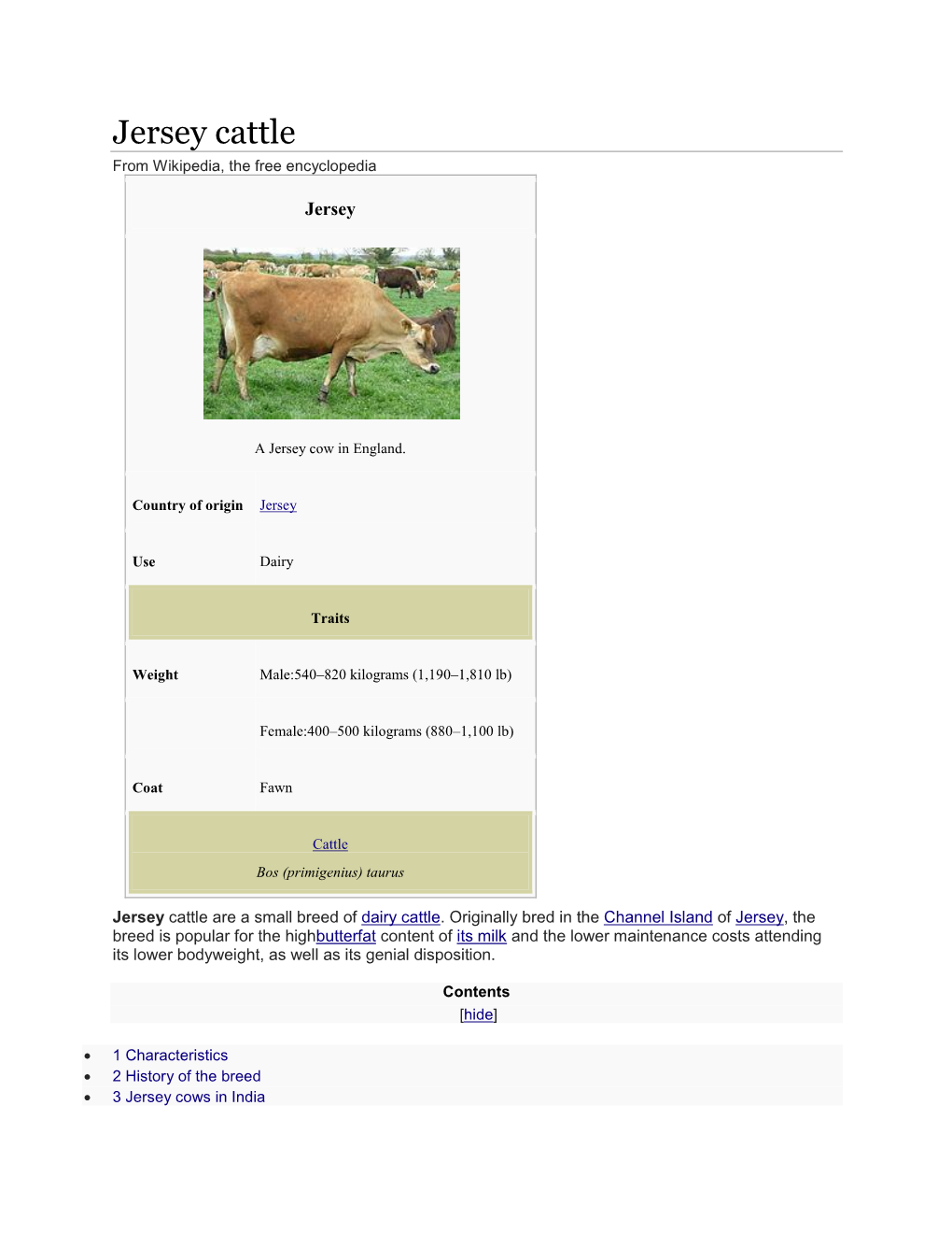 Jersey Cattle from Wikipedia, the Free Encyclopedia