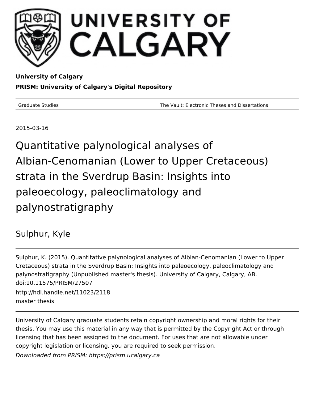 Quantitative Palynological Analyses Of