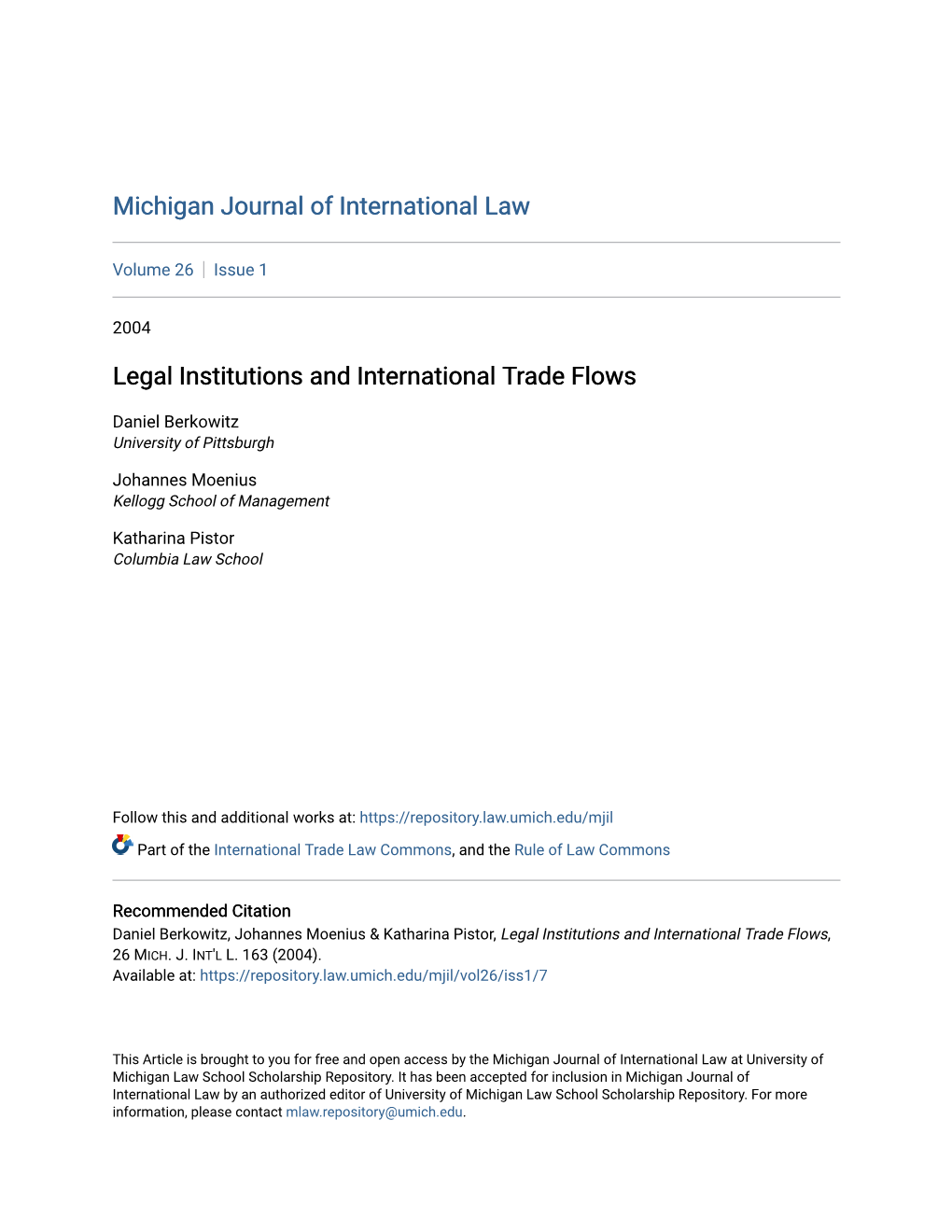 Legal Institutions and International Trade Flows