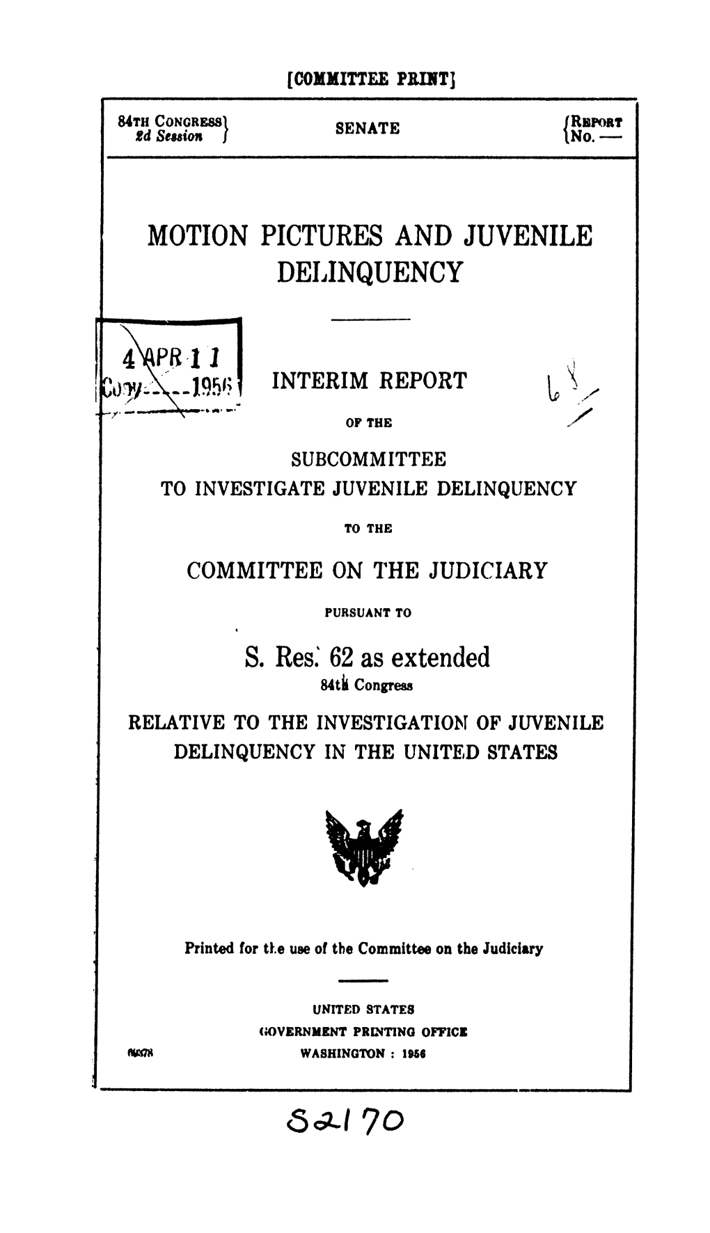 Motion Pictures and Juvenile Delinquency. Interim Report