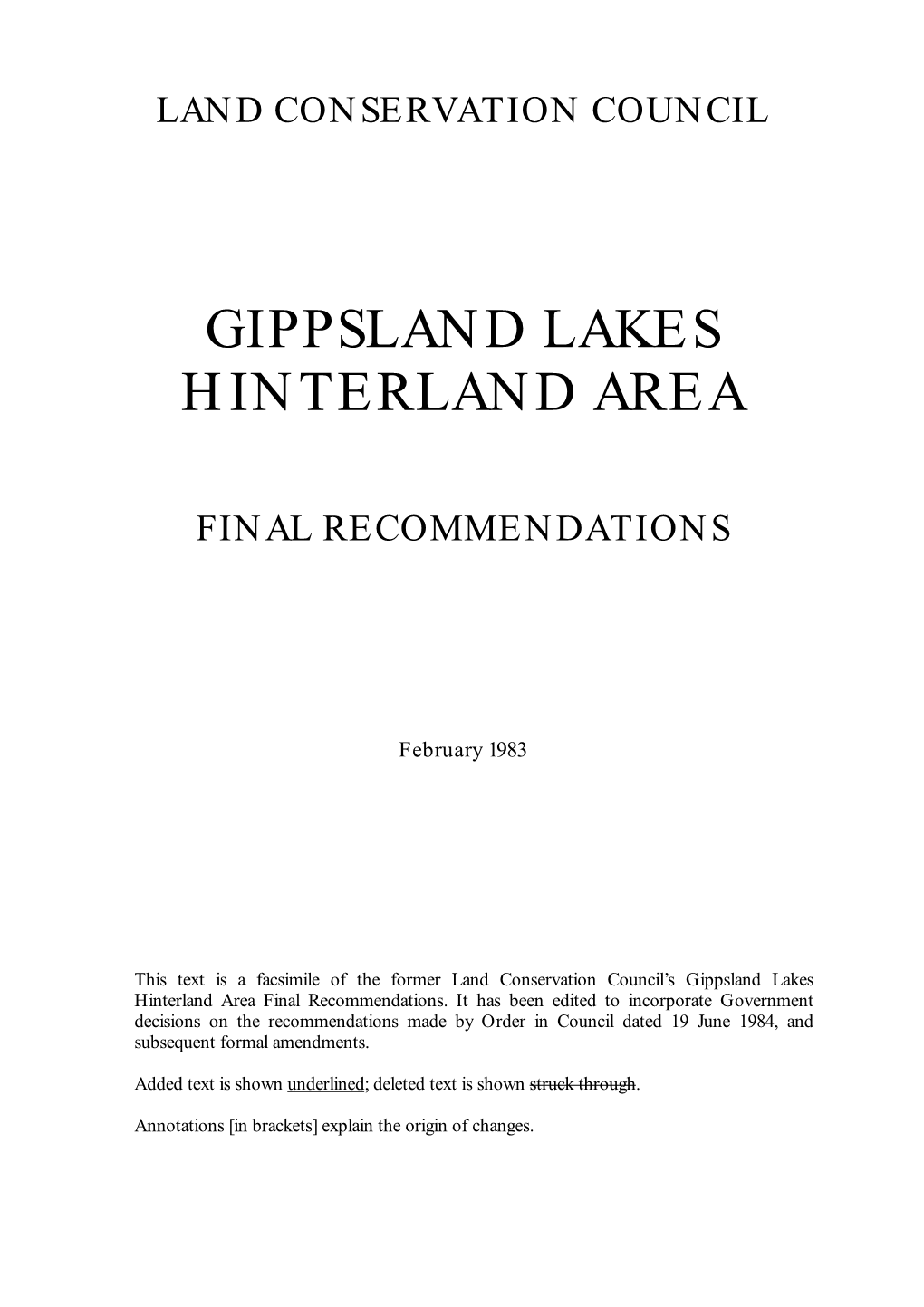 Gippsland Lakes Hinterland Area Final Recommendations