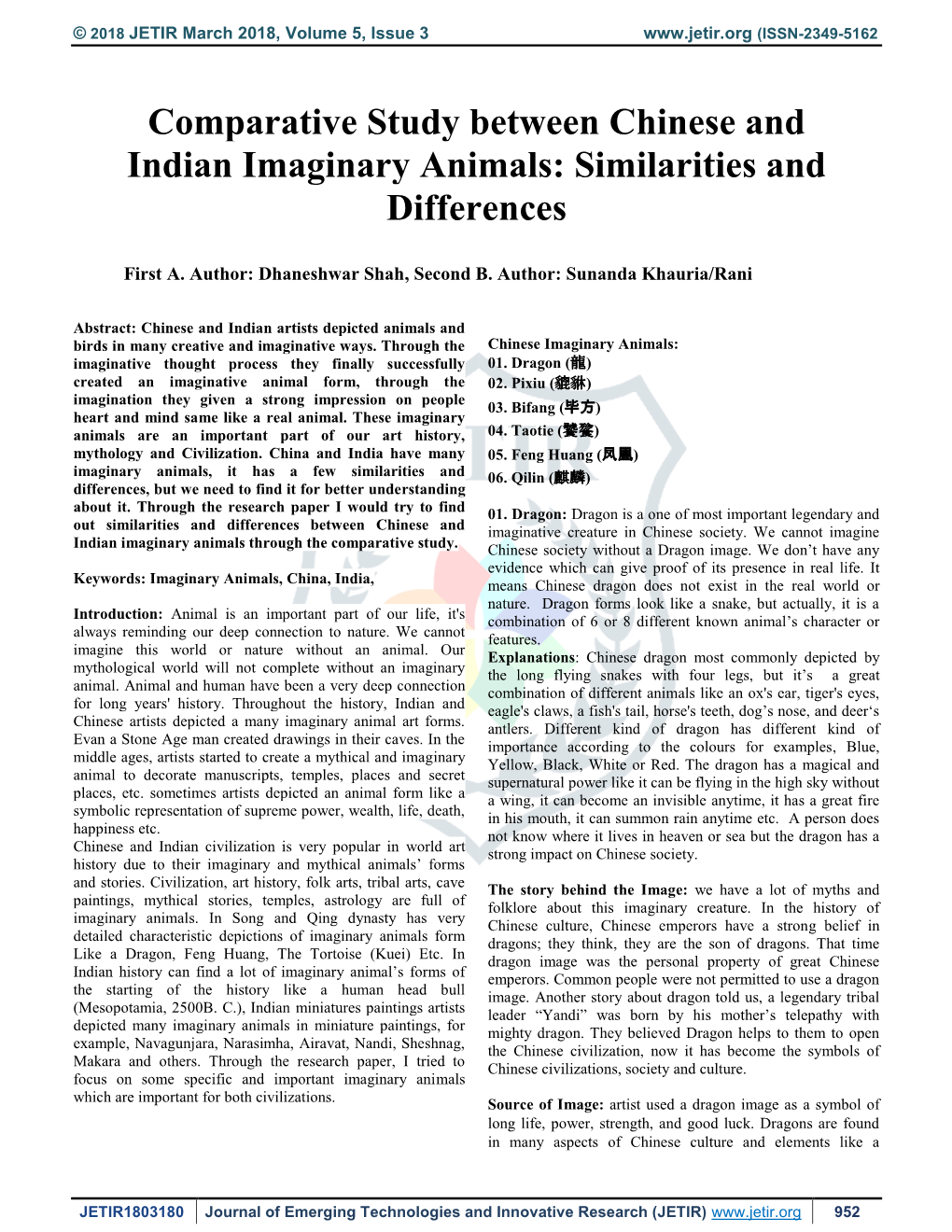 Comparative Study Between Chinese and Indian Imaginary Animals: Similarities and Differences