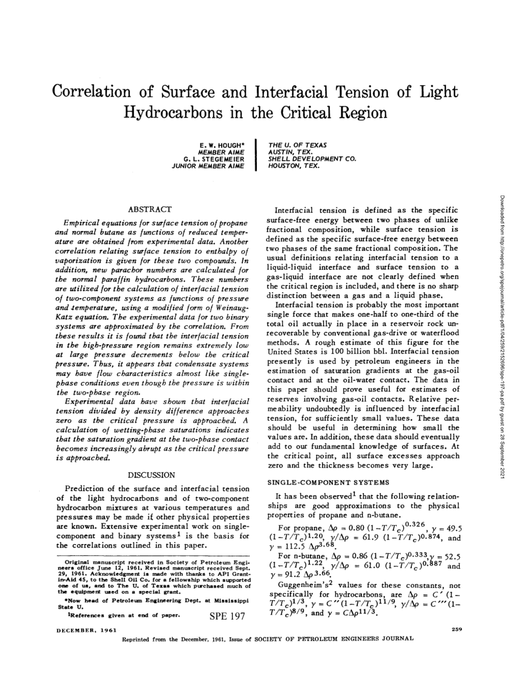 Correlation of Surface and Interfacial Tension of Light Hydrocarbons in the Critical Region