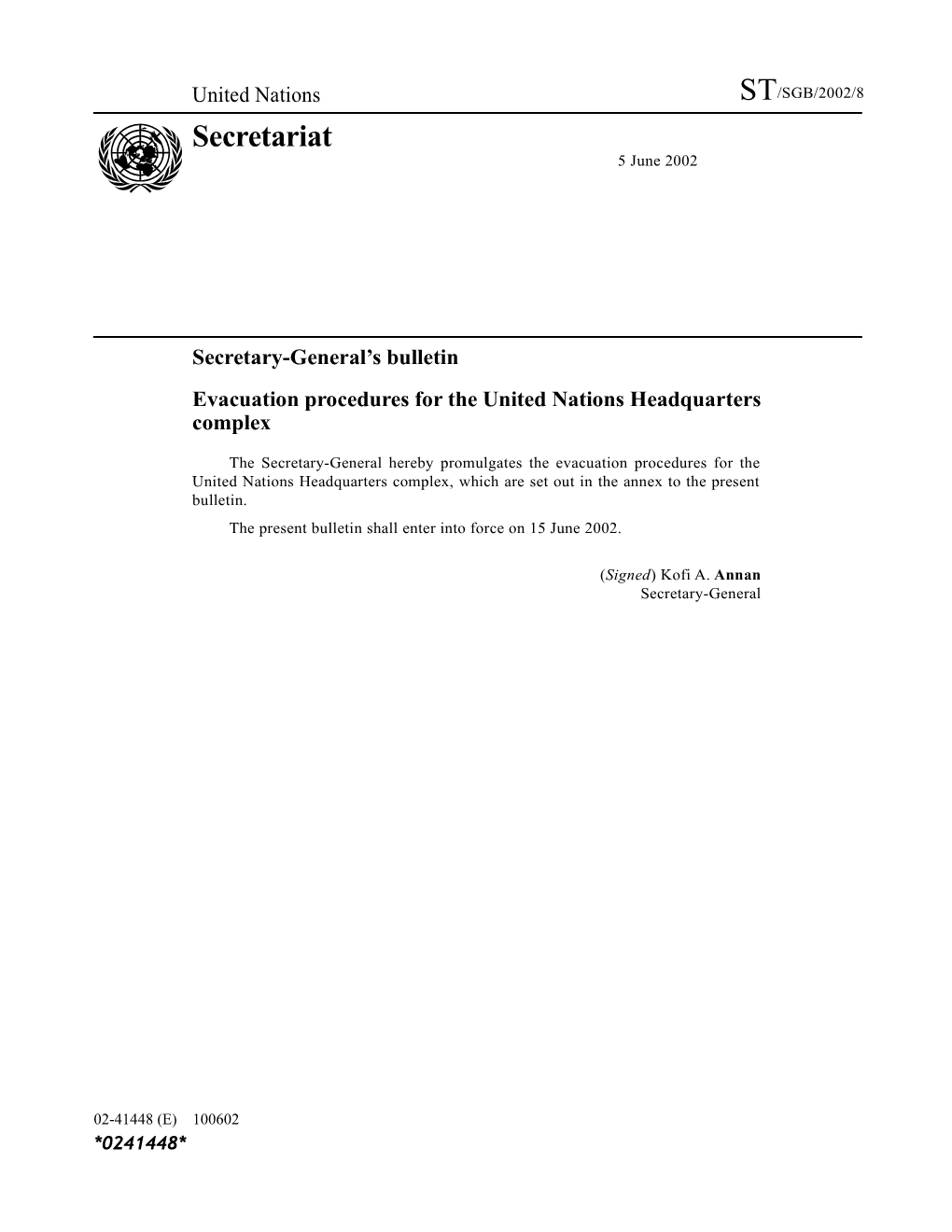 Evacuation Procedures for the United Nations Headquarters Complex