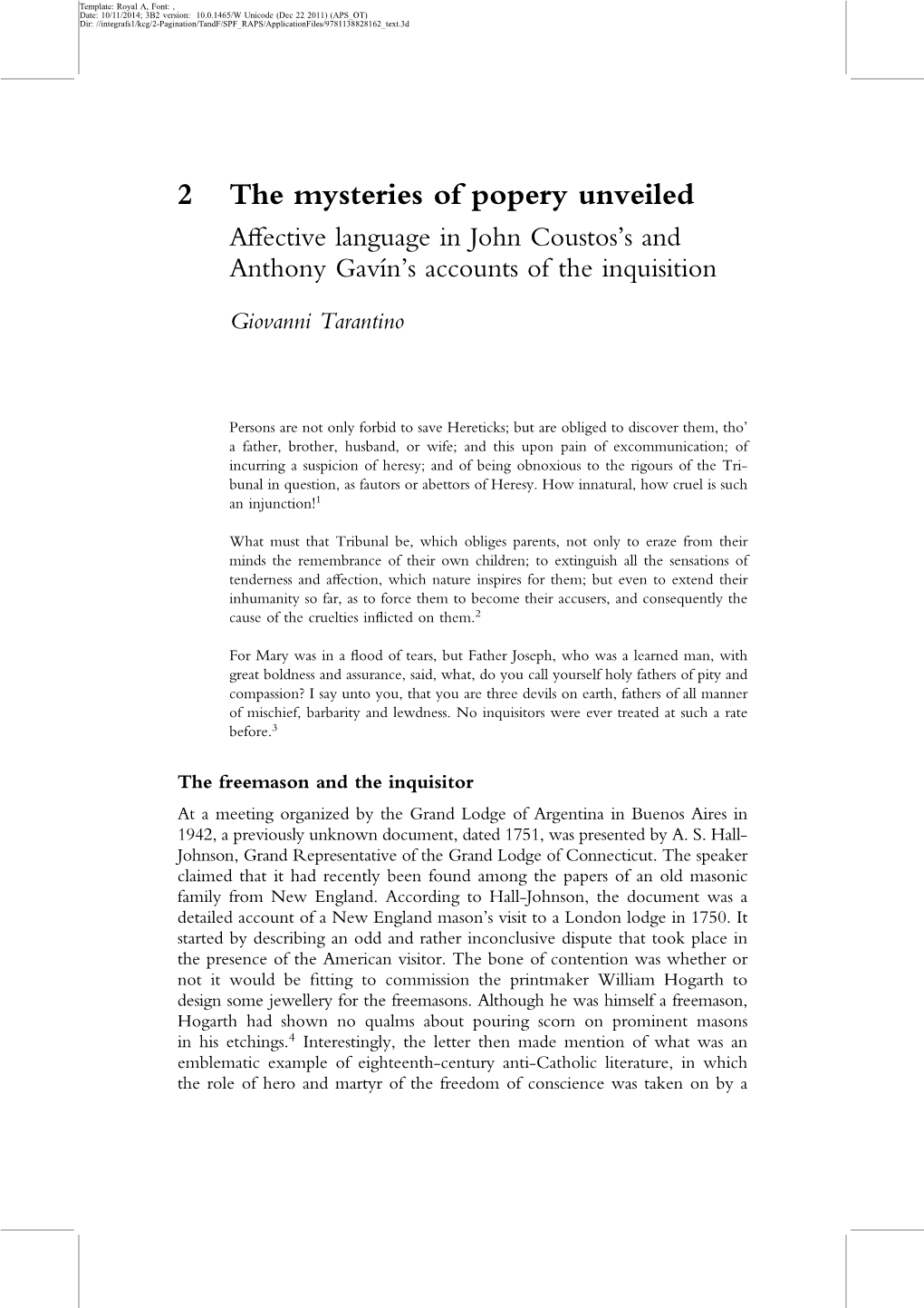 2 the Mysteries of Popery Unveiled Aﬀective Language in John Coustos’S and Anthony Gavín’S Accounts of the Inquisition