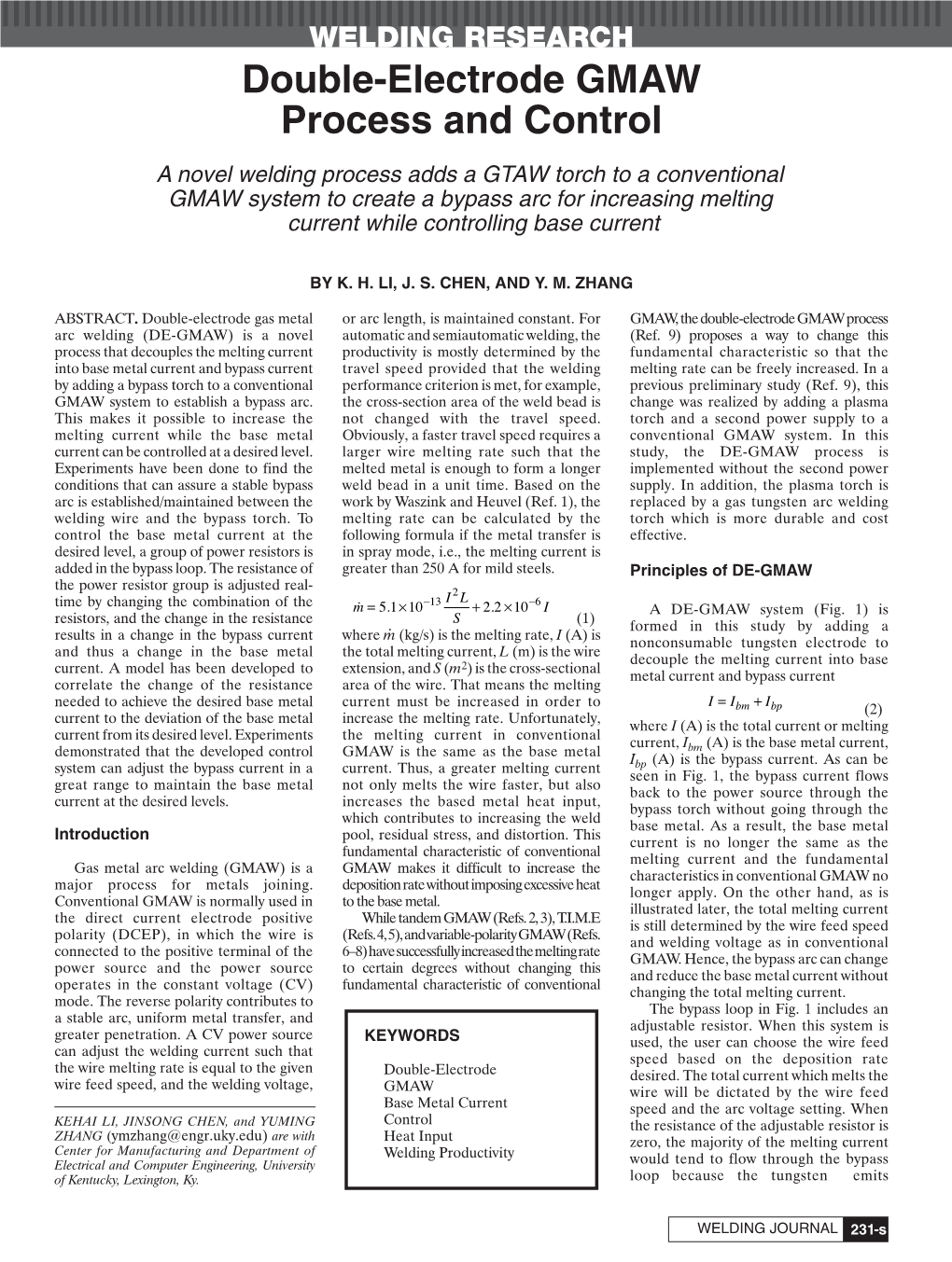 Double-Electrode GMAW Process and Control