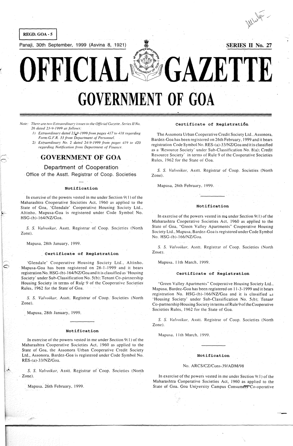 Gazette Government of Goa