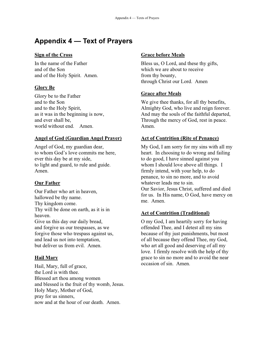 Appendix 4 — Texts of Prayers