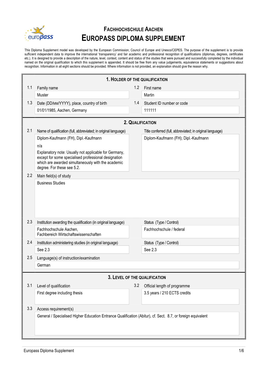 Europass Diploma Supplement