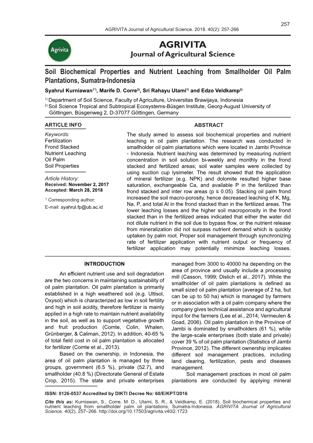 AGRIVITA Journal of Agricultural Science