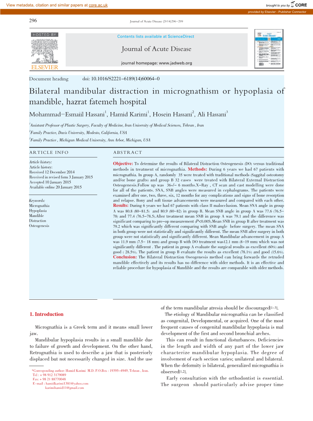 Bilateral Mandibular Distraction in Micrognathism Or Hypoplasia Of