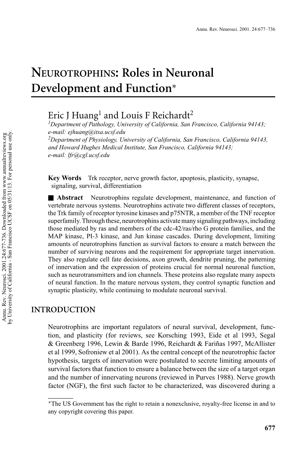 NEUROTROPHINS: Roles in Neuronal Development and Function