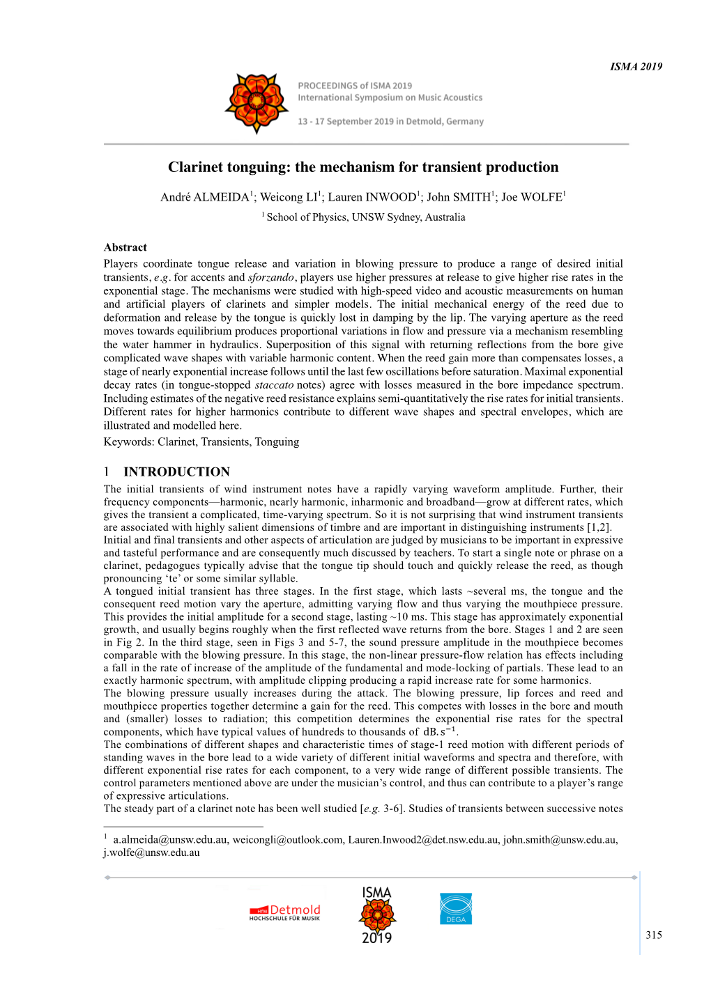 Clarinet Tonguing: the Mechanism for Transient Production