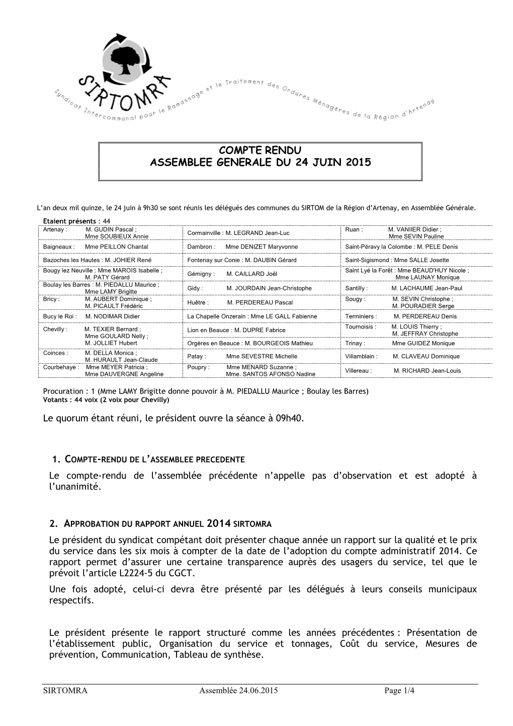 Compte Rendu Assemblee Generale Du 24 Juin 2015