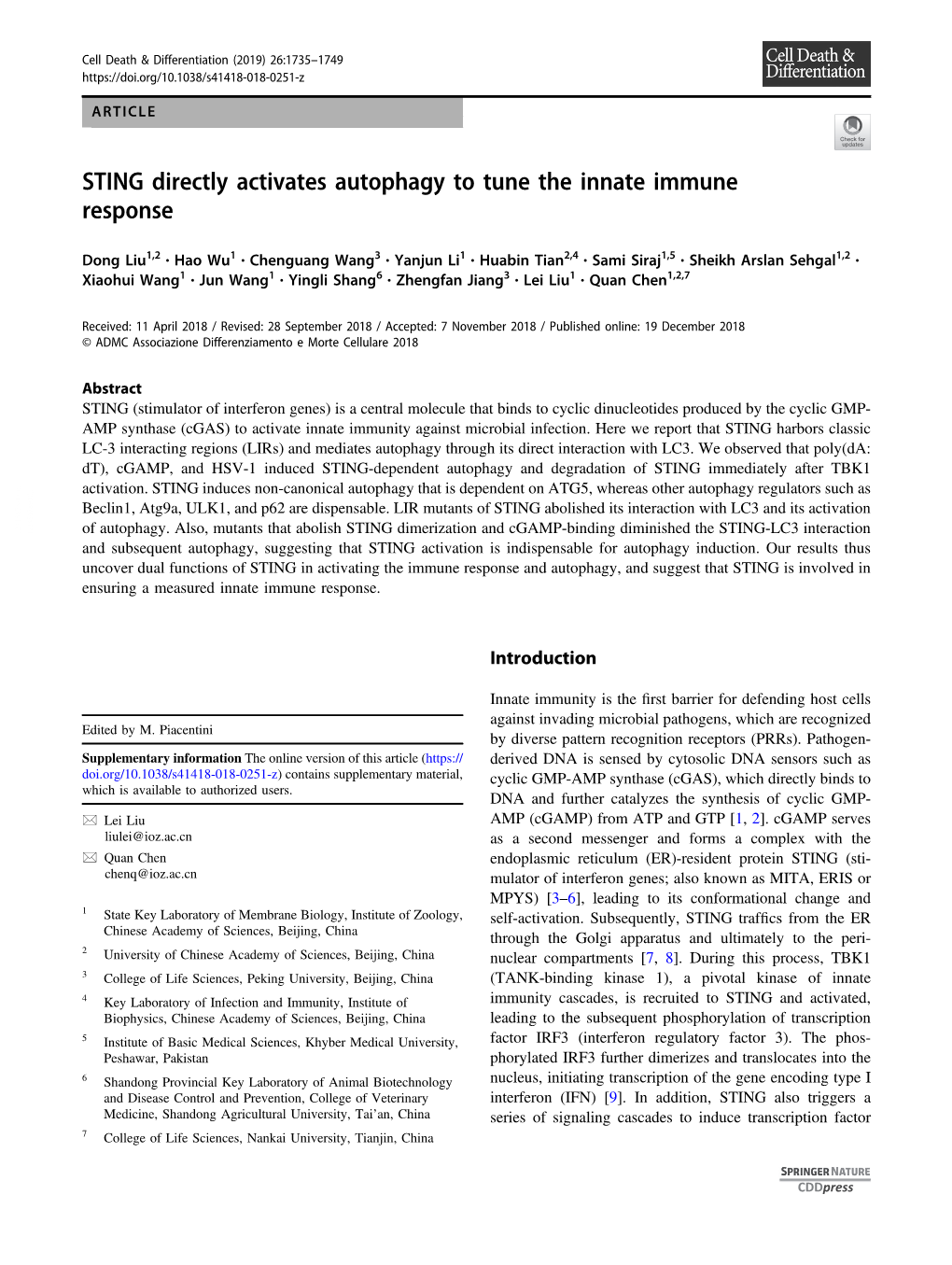 STING Directly Activates Autophagy to Tune the Innate Immune Response