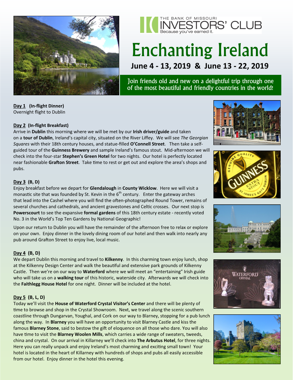 Enchanting Ireland June 4 - 13, 2019 & June 13 - 22, 2019