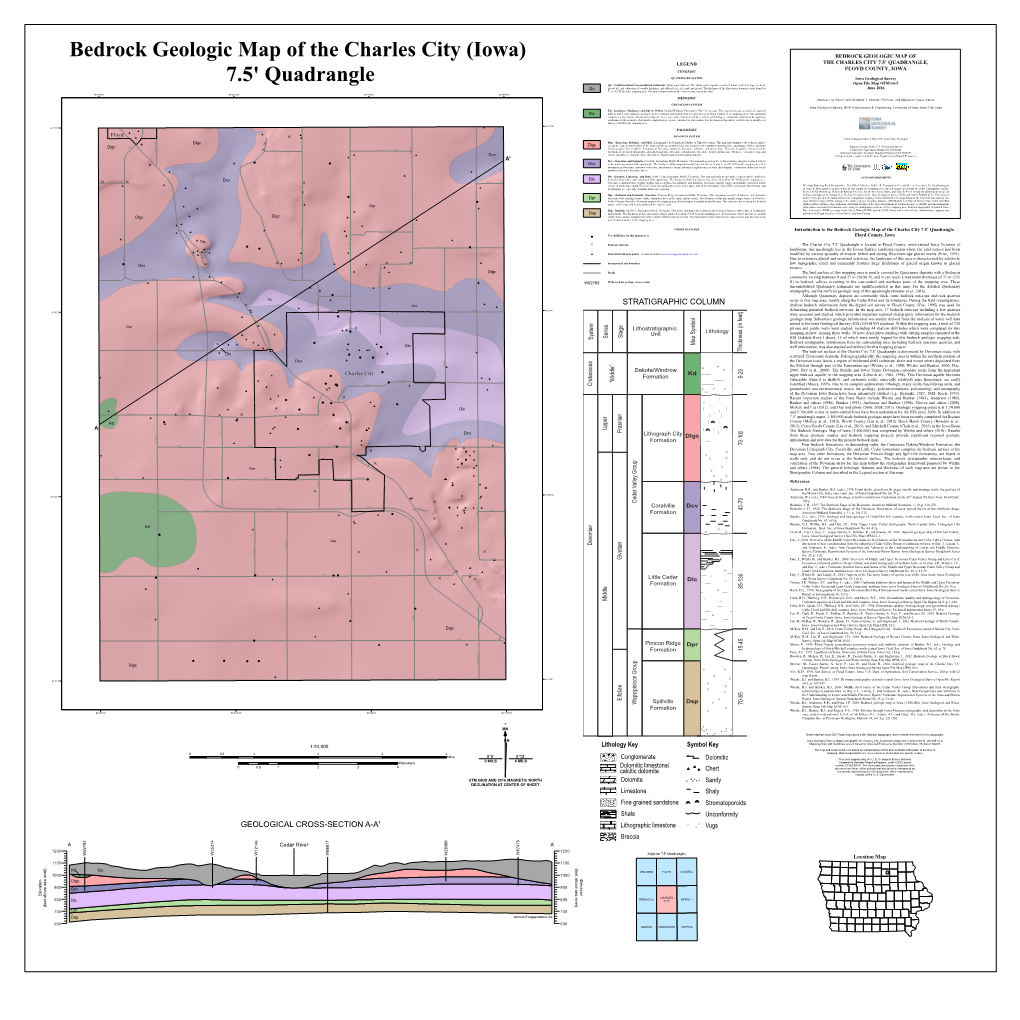 Bedrock Geologic Map of the Charles City (Iowa) BEDROCK GEOLOGIC MAP of LEGEND the CHARLES CITY 7.5’ QUADRANGLE, FLOYD COUNTY, IOWA CENOZOIC