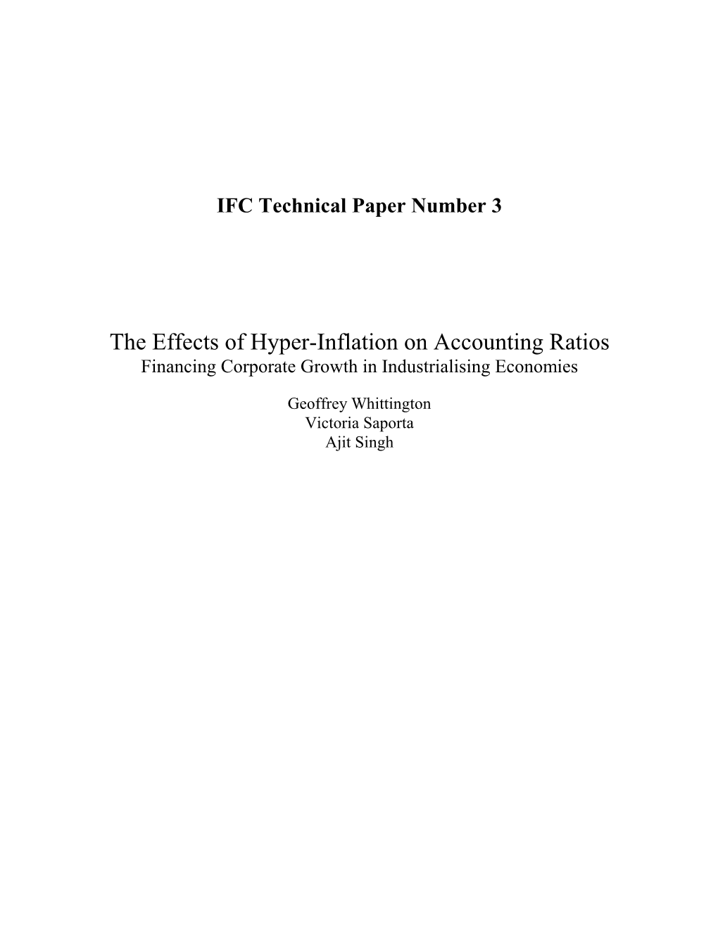 The Effects of Hyper-Inflation on Accounting Ratios Financing Corporate Growth in Industrialising Economies