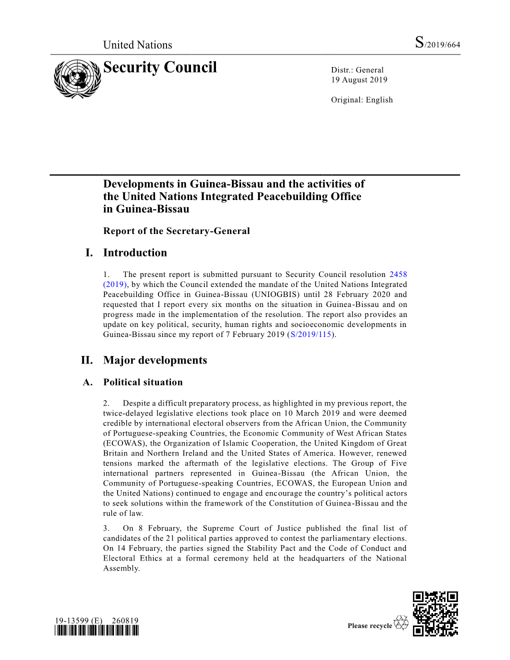 Security Council Distr.: General 19 August 2019