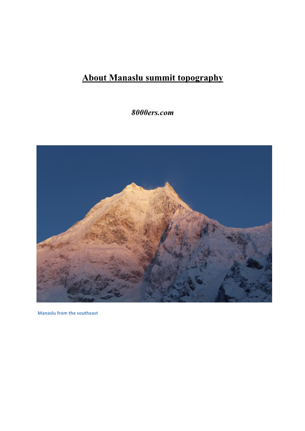 About Manaslu Summit Topography