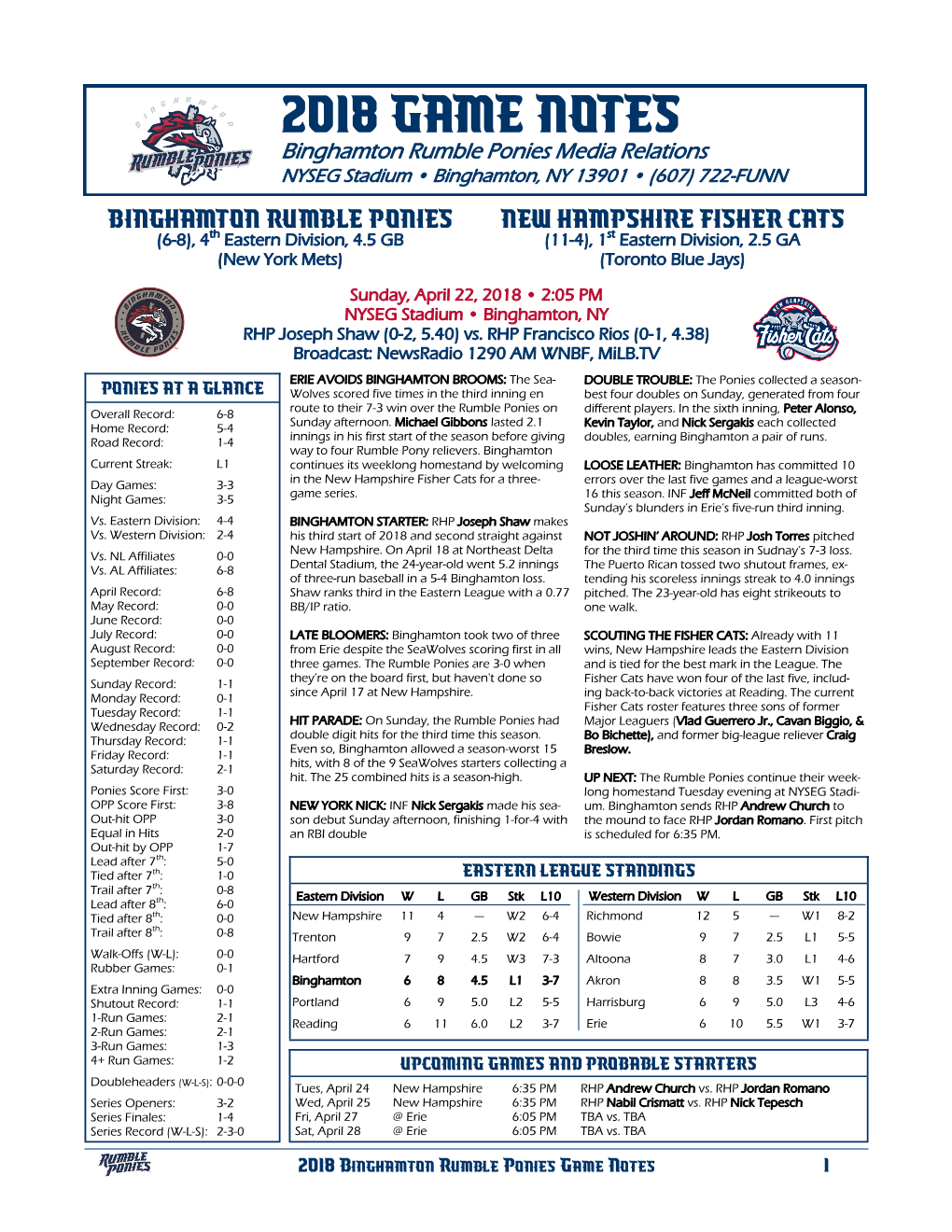 2018 Game Notes