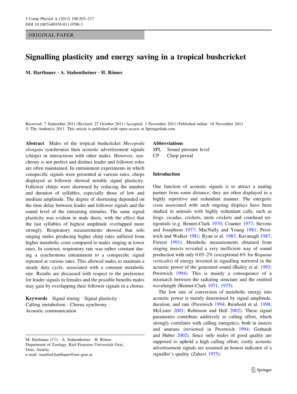 Signalling Plasticity and Energy Saving in a Tropical Bushcricket