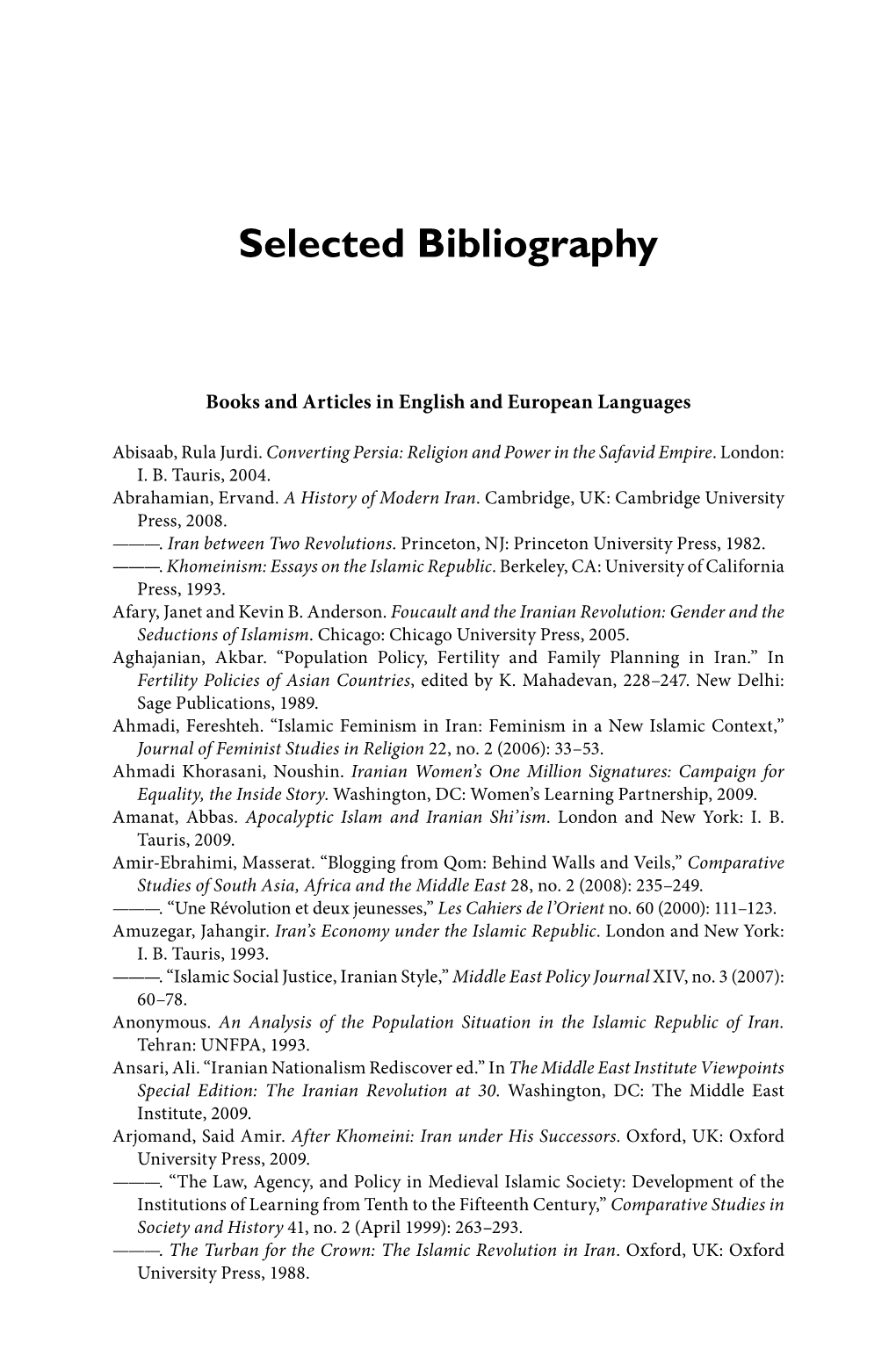 Selected Bibliography