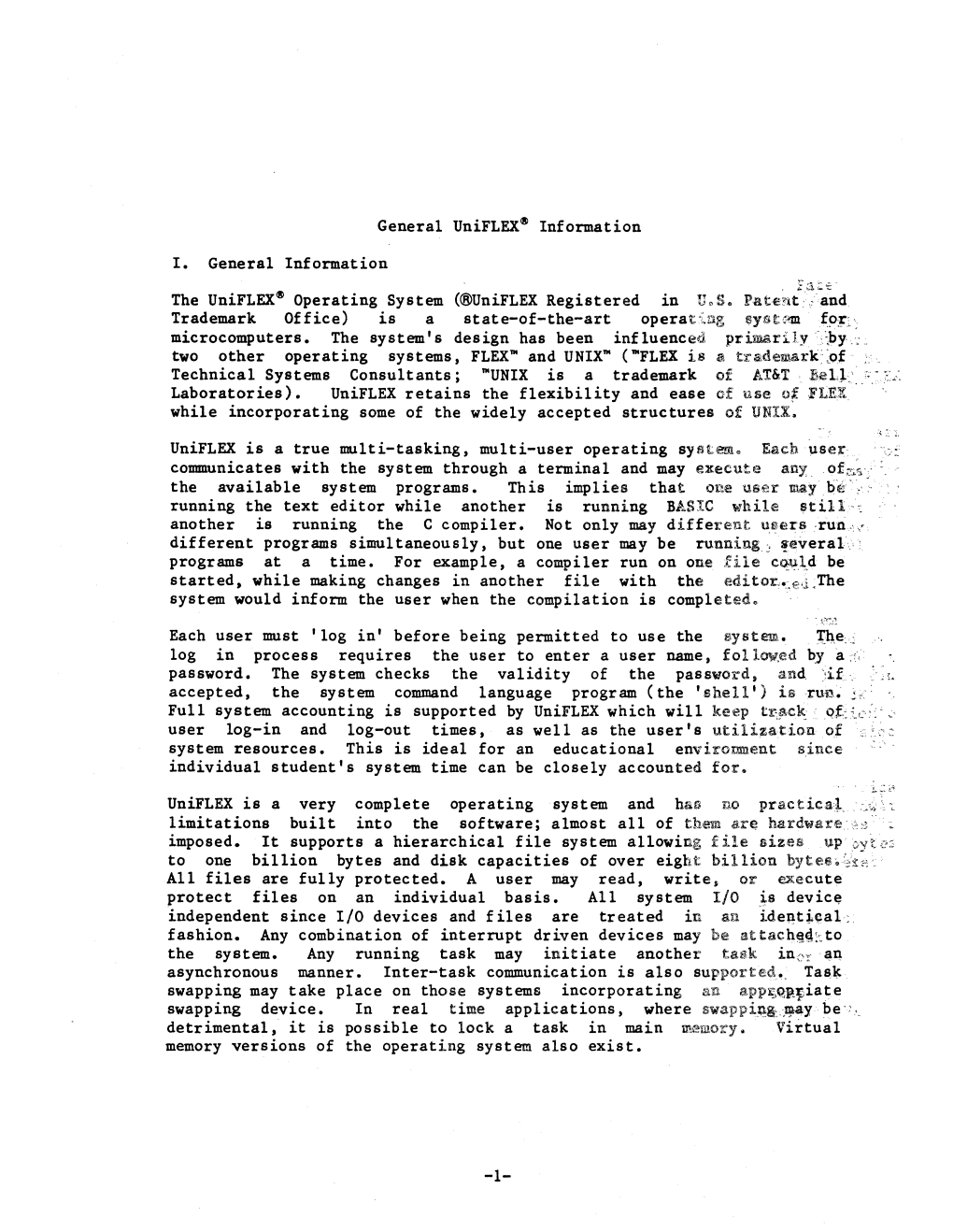 Uniflex Registered in Dos. Patf:'?1T.,And Trademark Office) Is a State-Of-The-Art Operat-Lllg L'ly(>U"1Il Fo:~,: Microcomputers