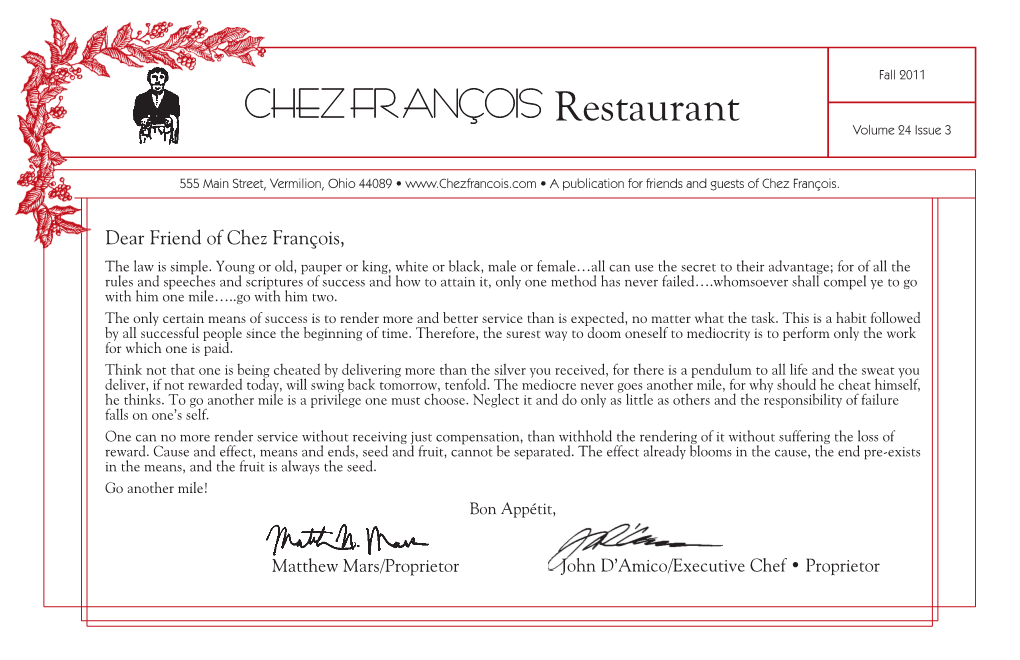 CHEZ FRANÇOIS Restaurant Volume 24 Issue 3