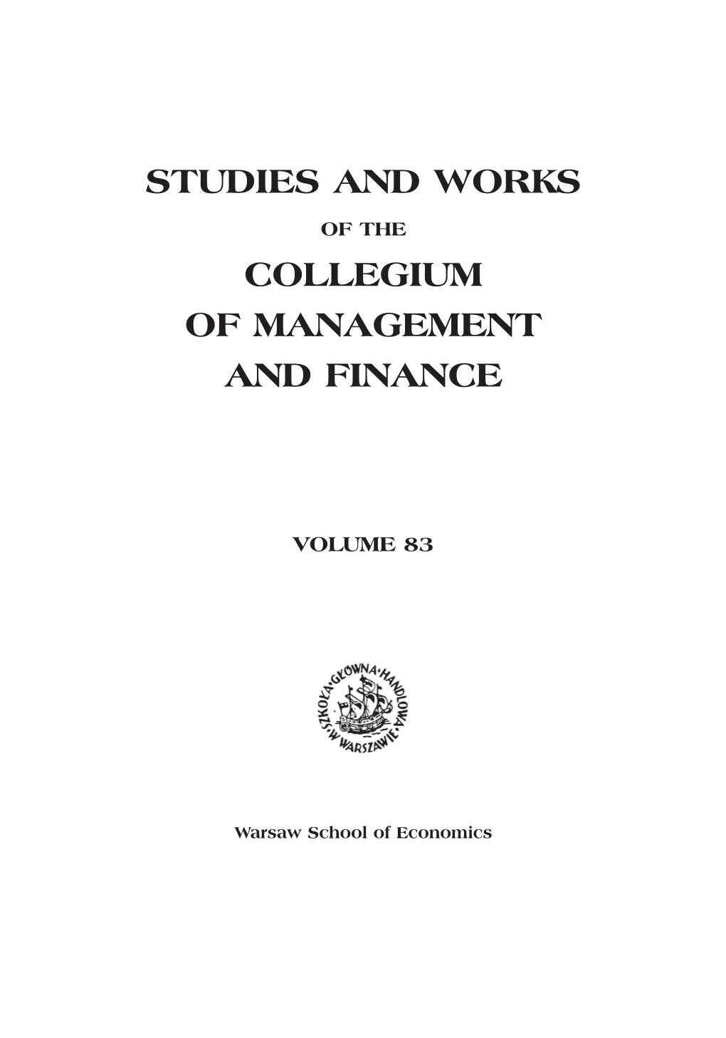 Studies and Works Collegium of Management and Finance