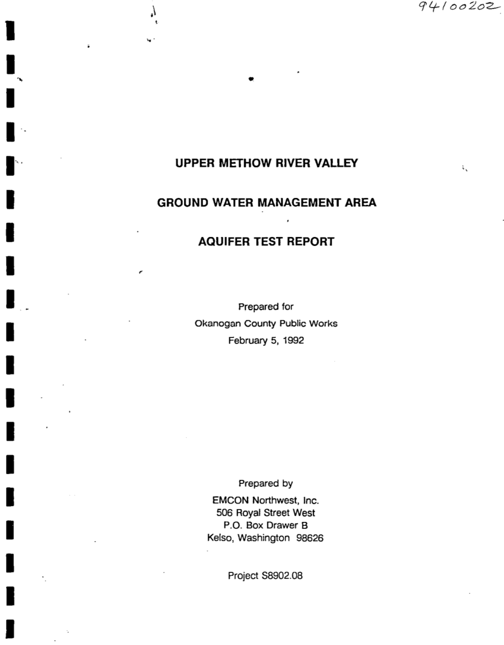 Upper Methow River Valley GWMA Aquifer Test Report