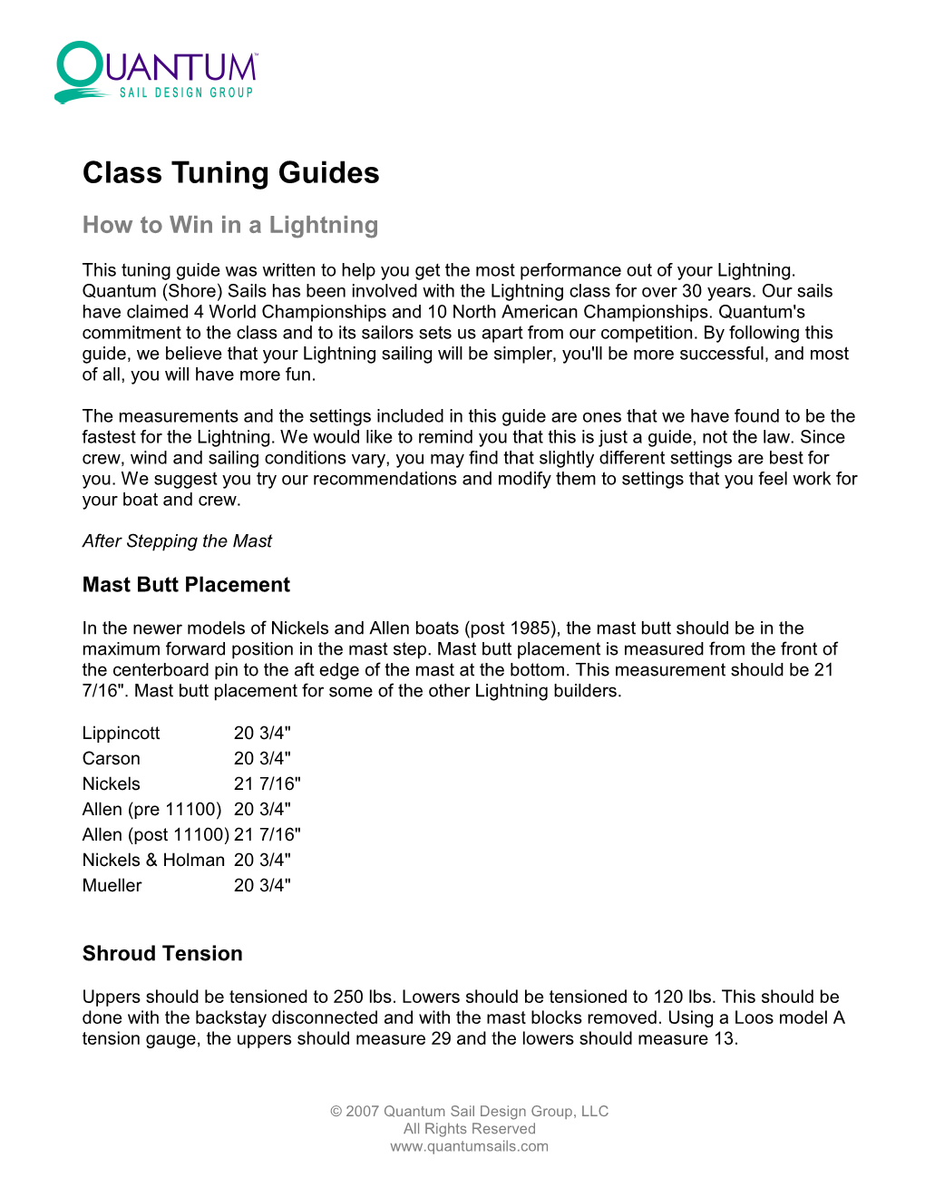 Lightning Class Tuning Guides