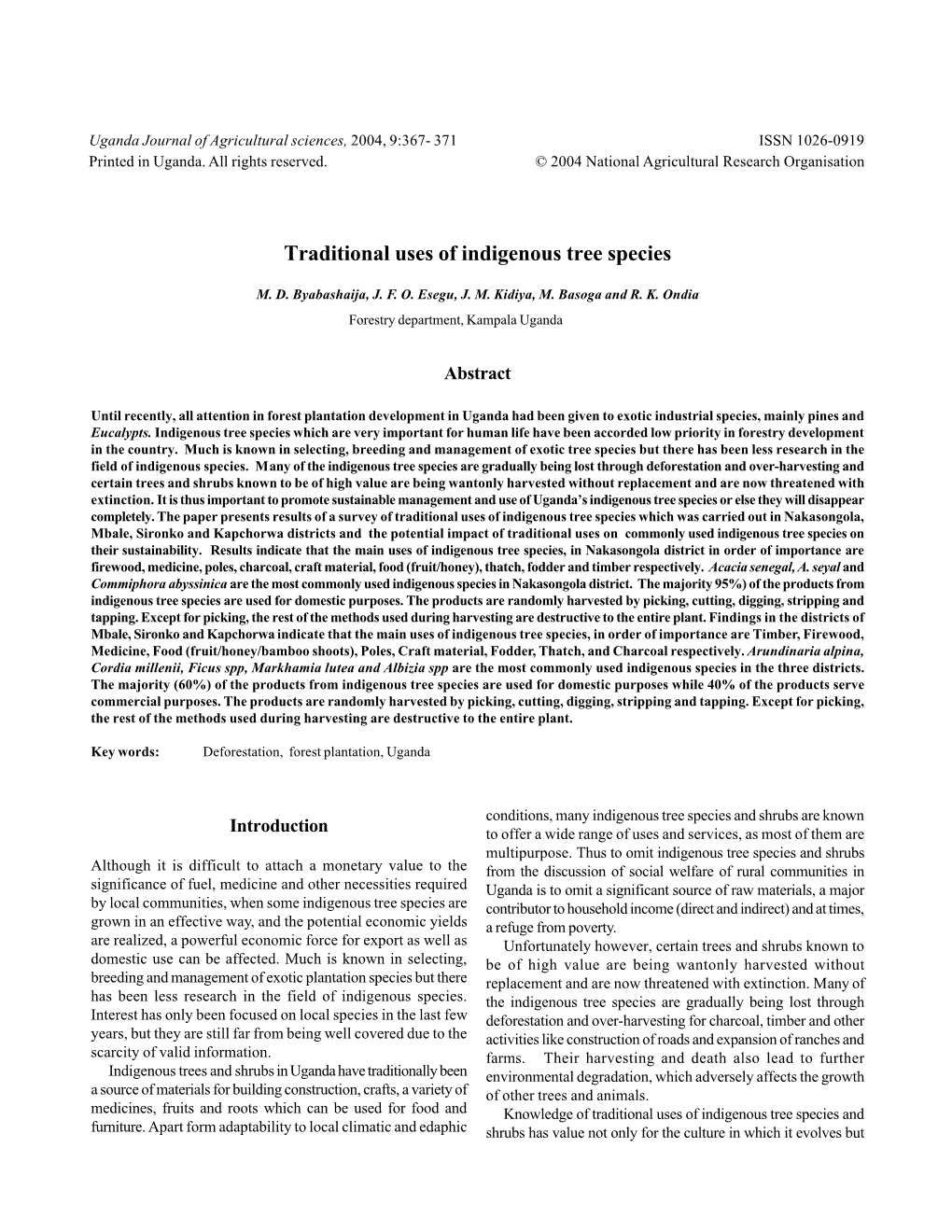 Traditional Uses of Indigenous Tree Species