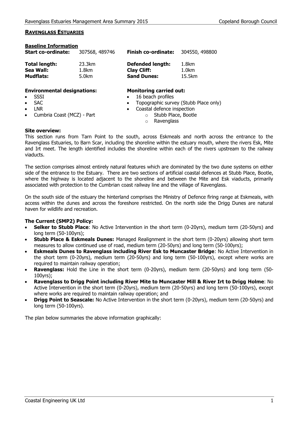Ravenglass Estuaries Management Area Summary 2015 Copeland Borough Council