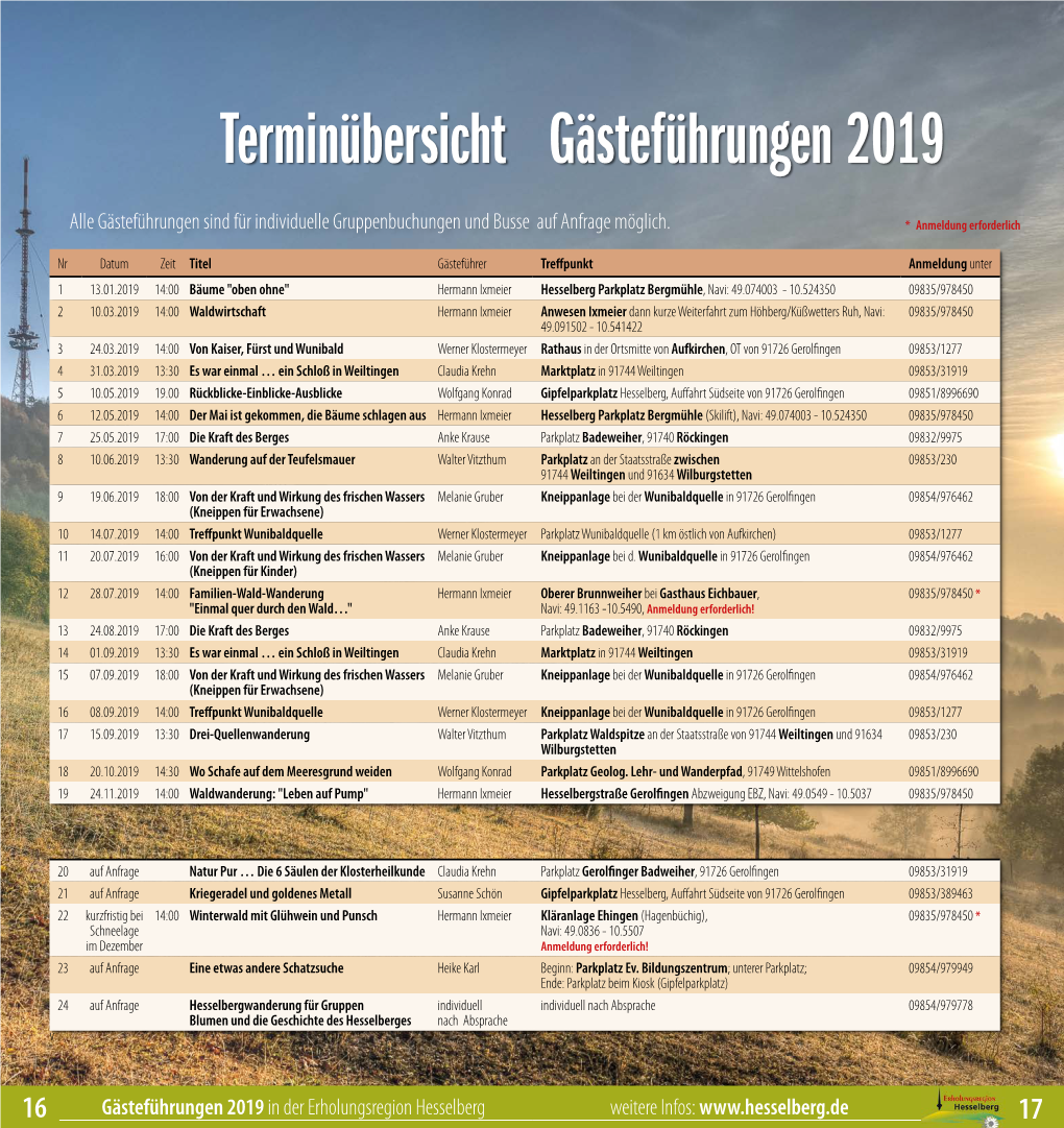 Terminübersicht Gästeführungen 2019