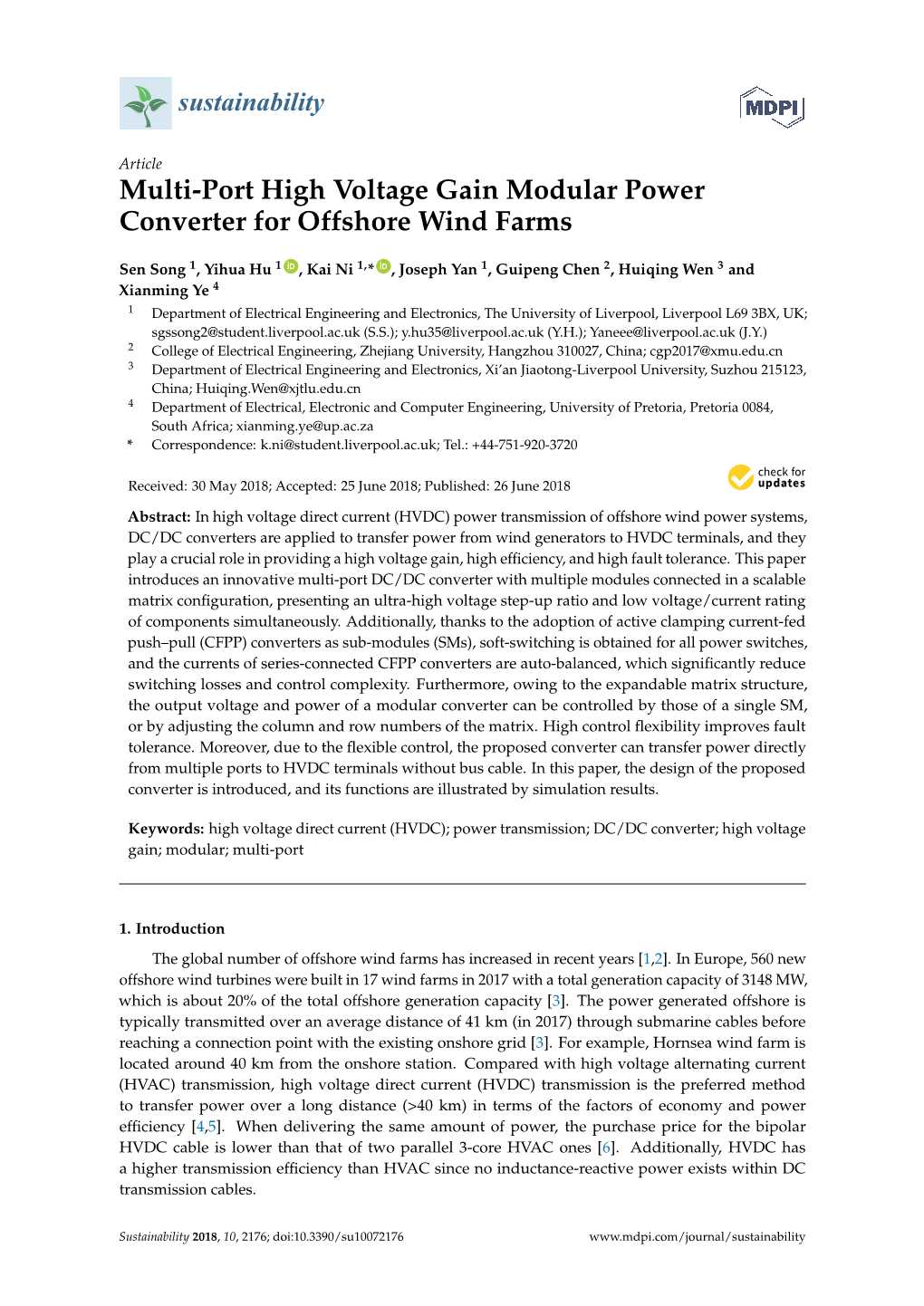 Multi-Port High Voltage Gain Modular Power Converter for Offshore Wind Farms