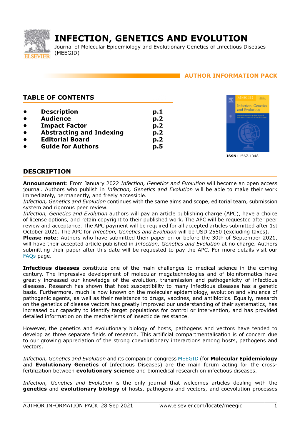 INFECTION, GENETICS and EVOLUTION Journal of Molecular Epidemiology and Evolutionary Genetics of Infectious Diseases (MEEGID)